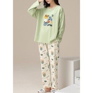 100% Cotton Women Pajama Set Long Sleeve Sleepwear Loungewear